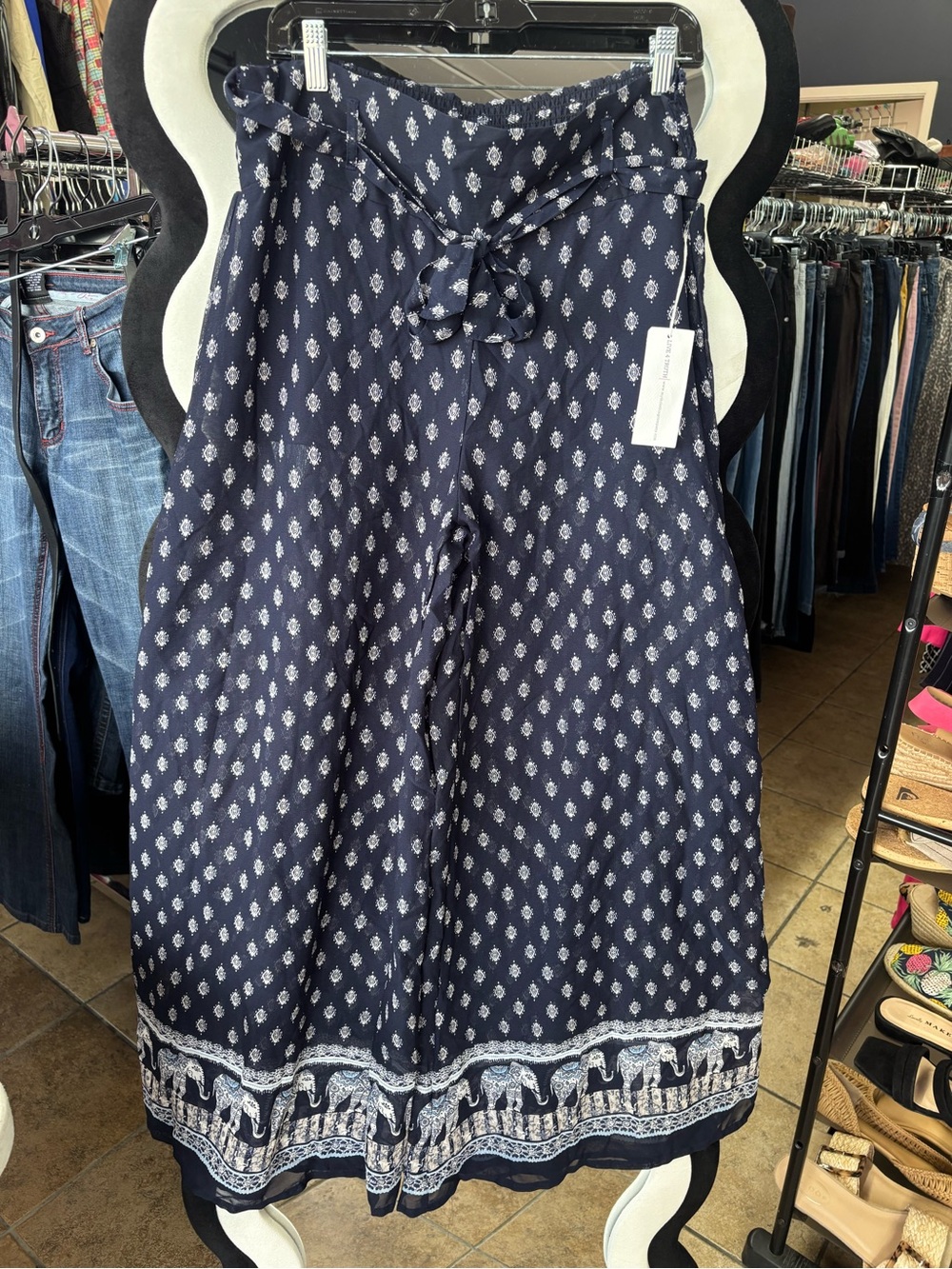 Women’s Navy Printed Maxi palazzo with Tie Waist